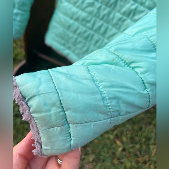 North Face Girls 8-10 Jacket Coat Gray Plush Fleece/Aqua Zipper & Pockets - Picture 8 of 15